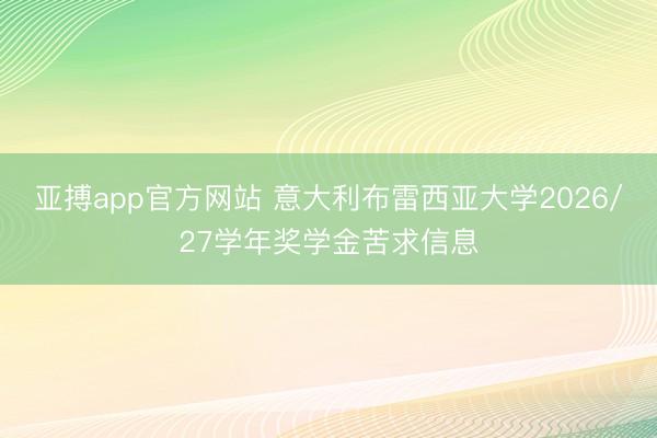 亚搏app官方网站 意大利布雷西亚大学2026/27学年奖学金苦求信息